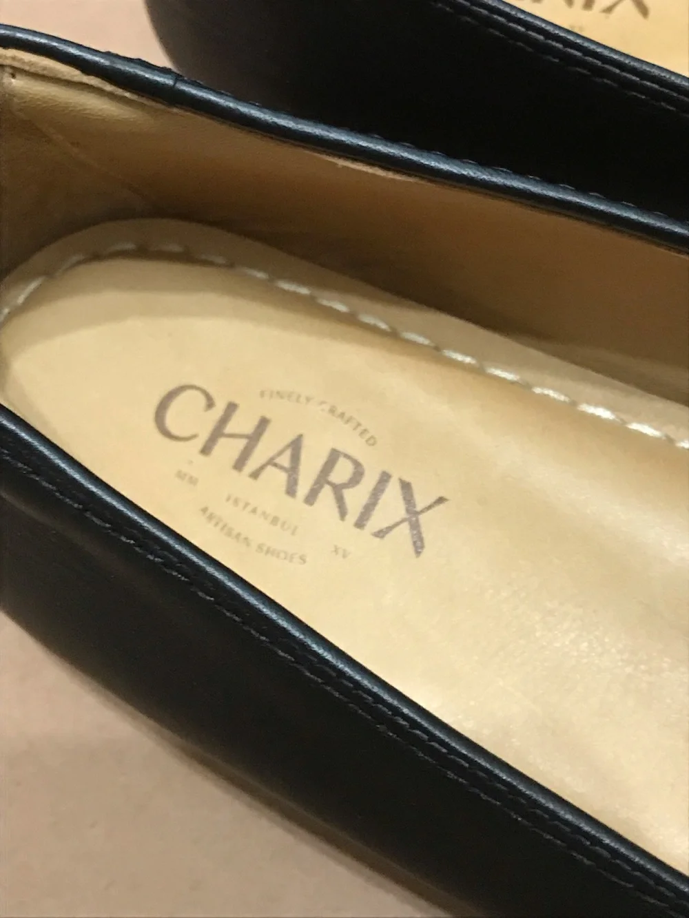 CHARIX Black Leather Slip-On Loafers with Tan Insole Size 46 US 12